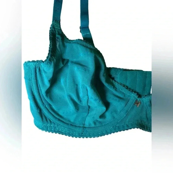 Savage X Fenty Shimmer Flocked Logo Unlined Bra in Deep Teal Green Shimmer - Picture 5 of 11